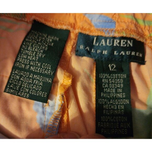 Lauren Ralph Lauren Floral Capris Pants 12 Orage Cotton Beach Drawstring 90s - Picture 2 of 16